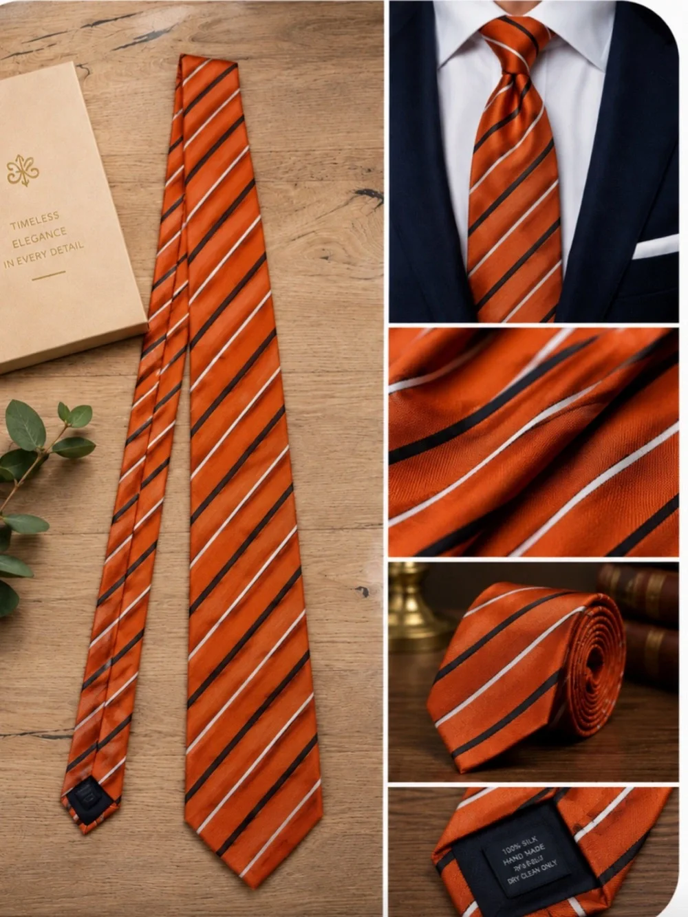 🔥ZEGNA Ermenegildo Zegna Silk Italy Classic ORANGE striped tie Price Firm!